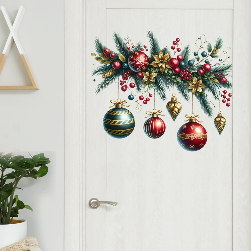 Новый рождественский венок наклейки на двери самоклеящаяся настенная наклейка для гостиной спальни витрина стекла декоративная наклейка SD-48