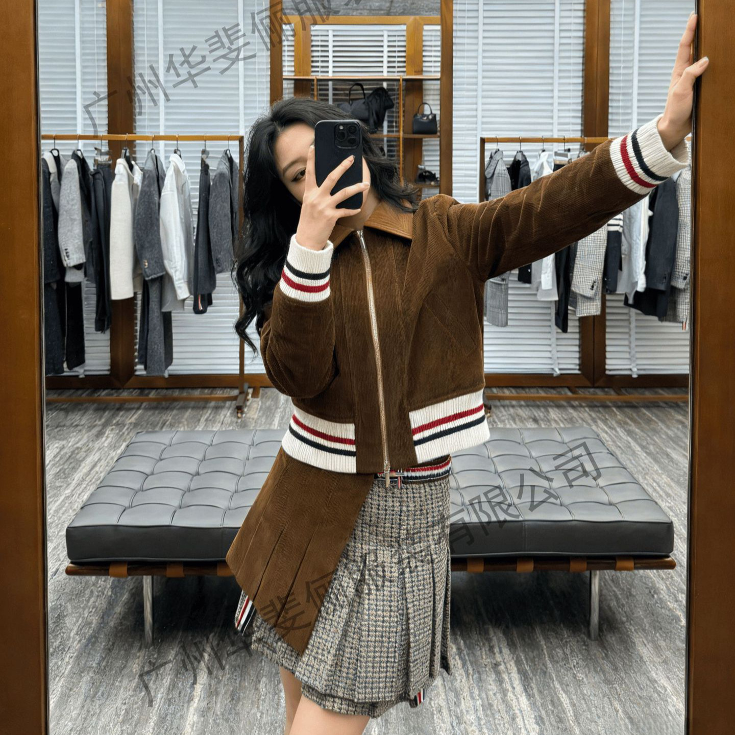 TB new striped corduroy jacket for women, casual style, high-end and versatile lapel casual women's coat