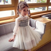女童洋气泡泡网纱公主裙2024秋季新款韩版儿童长袖连衣裙宝宝裙子