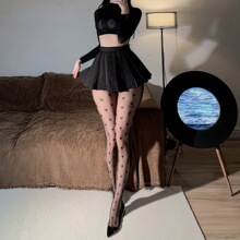 众人新款情趣丝袜性感黑丝渔网袜爱心波点连裤袜薄款透肉可撕5197