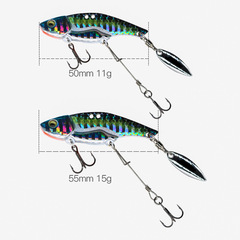 Casting a large 1K lure with a long shaft into a small stream for distant casting, featuring a metal vibration band with bearings and sparkling lures, targeting northern snakehead and perch across borders.