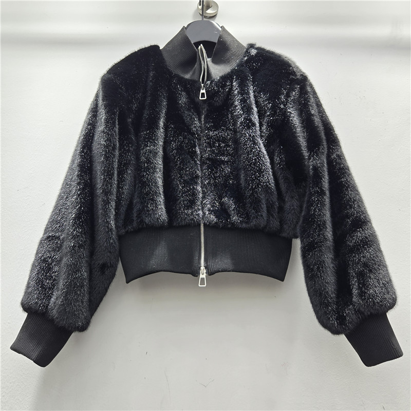 Francia otoño / invierno 2025 nueva imitación de pelo de visón abrigo de piel ecológico para mujeres nichos de cuello alto cremallera corta chaqueta de moda image 4