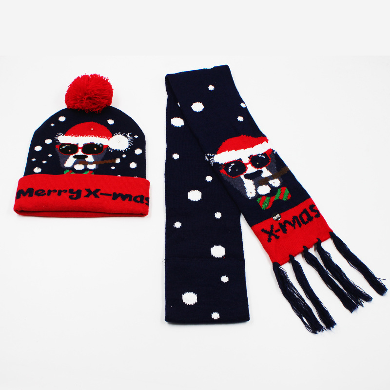 Fabricante transfronterizo de gorros navideños europeos y americanos tejidos en jacquard, gorros navideños de lana con luces LED, gorros navideños con pompón y bufandas. image 47