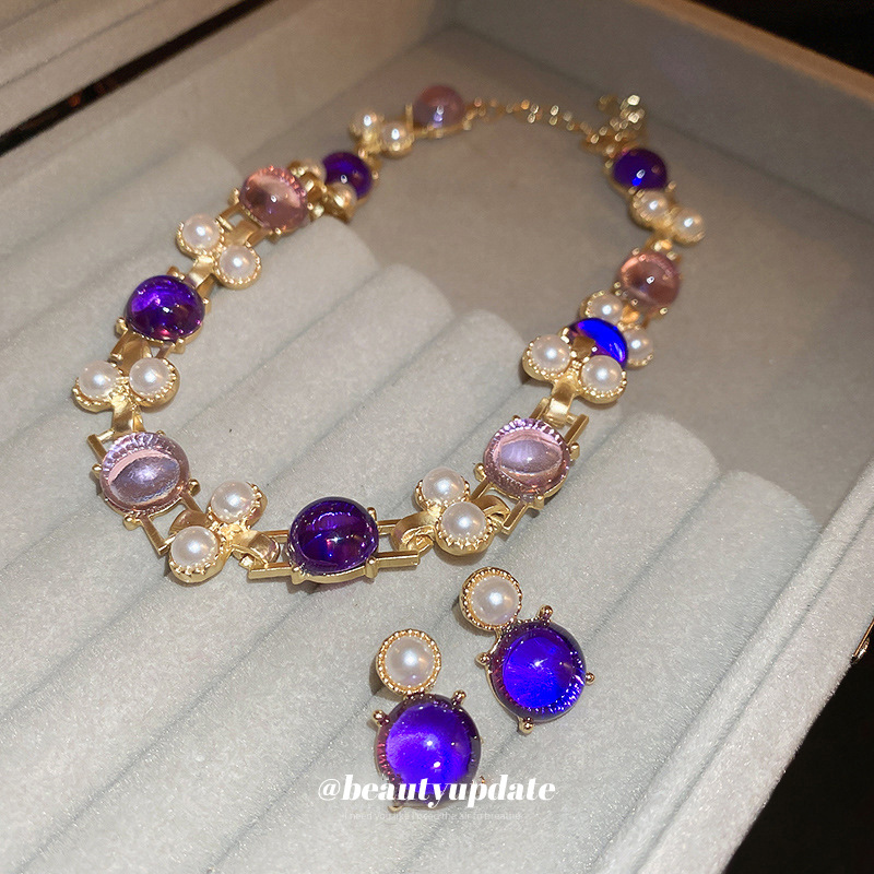 Aguja de plata de La Perla ronda Stud pendientes collar traje artístico retro Corte Estilo Pendientes vintage medio-antiguo pendientes para las mujeres