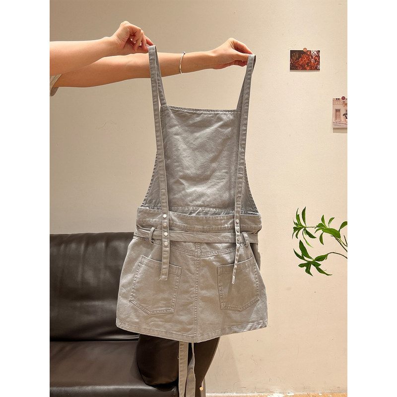 Korean-Style Gray Suspender Skirt for Women, Summer Thin Loose-Fitting Slimming and Age-Reducing Cute Student Denim Dress Set Korean-Style Gray Suspender Skirt for Women, Summer Thin Loose-Fitting Slimming and Age-Reducing Cute Student Denim Dress Set