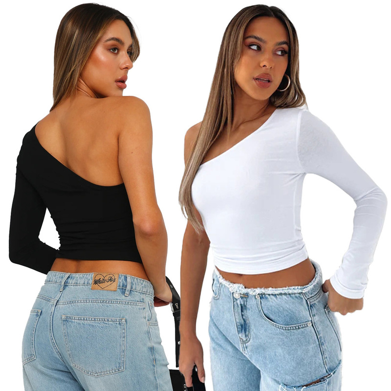 European and American New Women's Casual Long-sleeved t-shirt Spring & Fall Pure Color Slim Pullover t-shirt Women's Street Wear Bottoming Shirt top