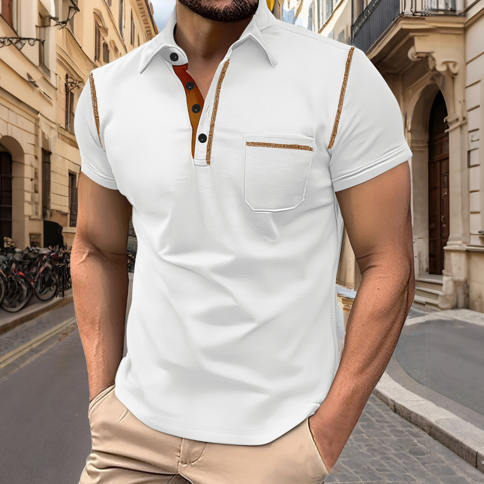 Troncal American TEMU Venta caliente Camisa Henry de manga corta para hombre Verano Deportes casuales Botón de color sólido Tapeta de apertura Polo