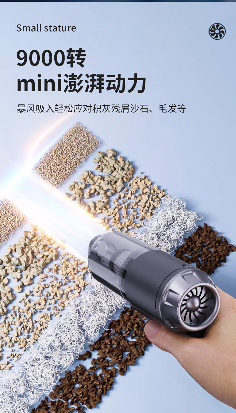 Cross-Border Car Vacuum Cleaner Handheld Wireless Suction and Blowing Integrated Three-In-One Mini Strong Suction Vacuum Cleaner with Light