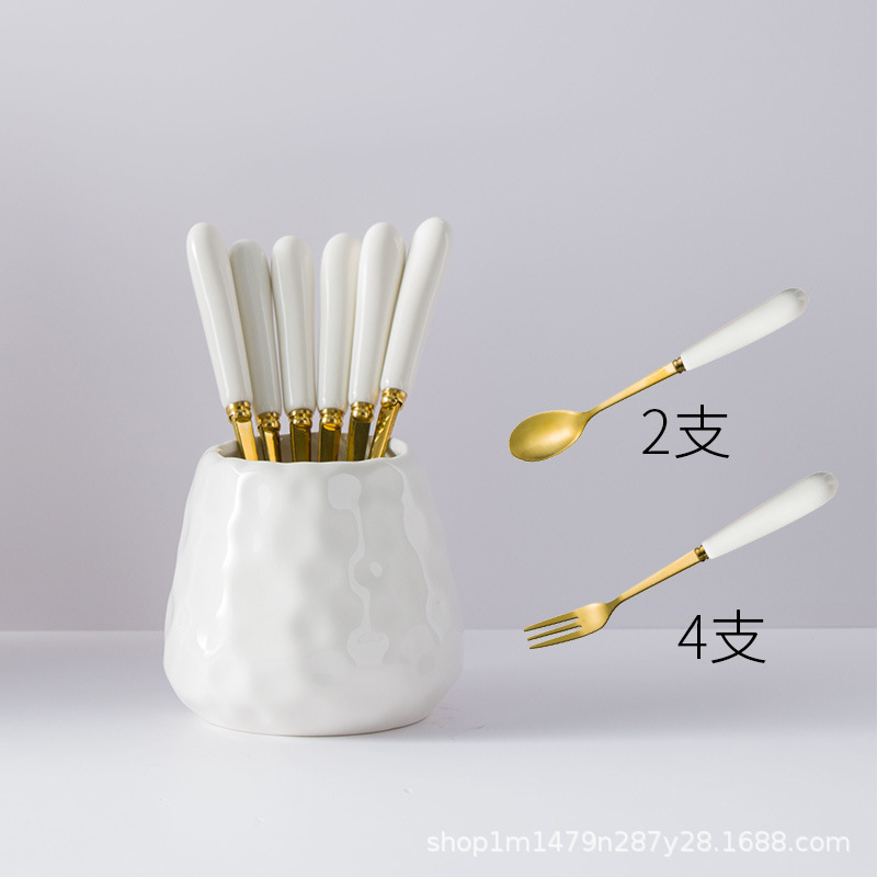 Creativo lindo Tenedor de fruta de cerámica de acero inoxidable palo de fruta Tenedor de postre de los niños del hogar pequeño tenedor traje de comer fruta