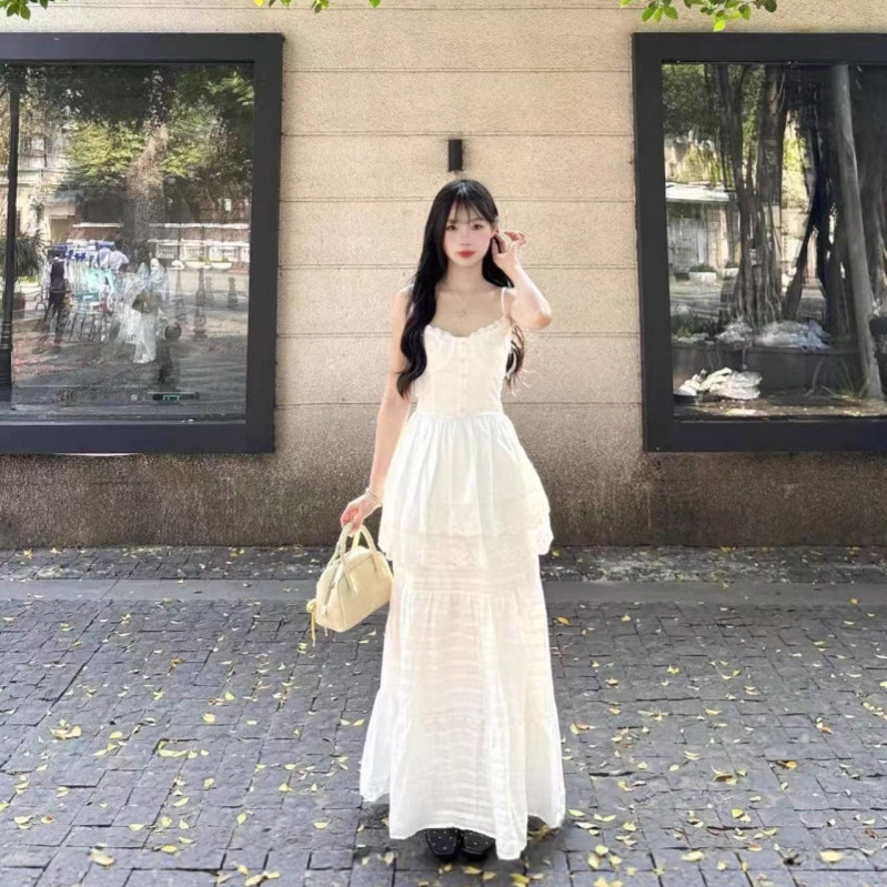 西西里漫花甜美套装白色设计吊带裙新款吊带半身裙连衣裙两件套|undefined