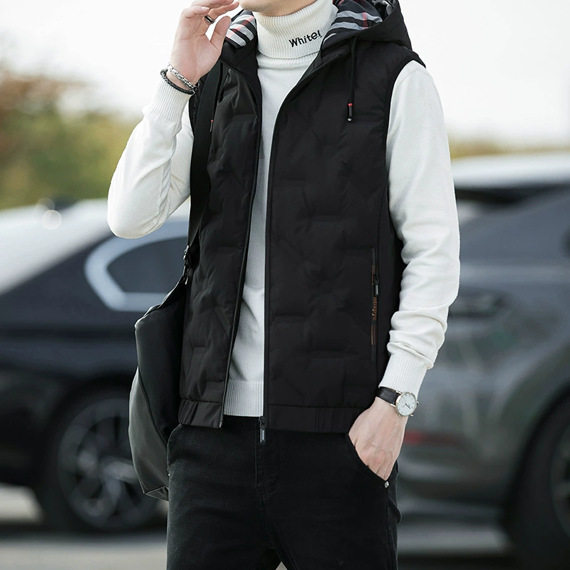 Пуховик, мужская осенне-зимняя верхняя одежда, повседневный жилет, теплый жилет для мужчин молодого и среднего возраста с капюшоном, жилет на плечо, мужская одежда