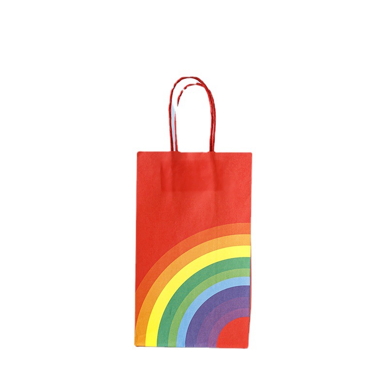 En stock bolsa de arco iris portátil papel Kraft blanco fondo cuadrado bolsa de papel regalo de mano bolsa de regalo de vacaciones logotipo imprimible
