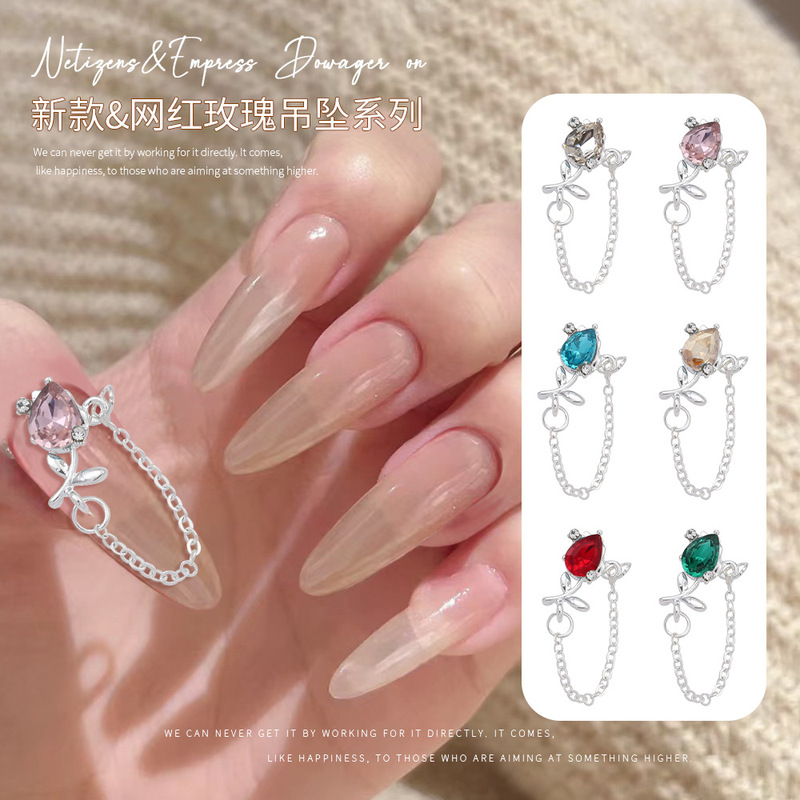 New Flash Tulip Tassel Nail Art Jewelry Internet Celebrity Light Luxury Alloy Diamond DIY Nail Decoration Accessories