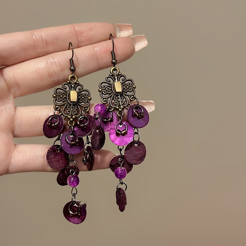 Pendientes de borla de concha geométrica redonda, estilo de vacaciones junto al mar, gancho para la oreja, pendientes de todo fósforo de moda, sentido de clase alta de nicho