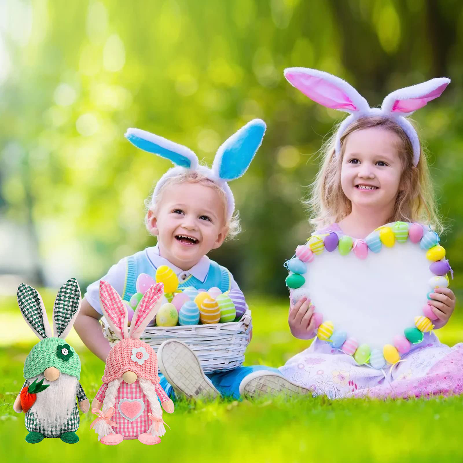 Cruz-frontera nueva Pascua muñeca sin rostro a cuadros Orejas de conejo decoración de escritorio decoraciones de vacaciones de conejo