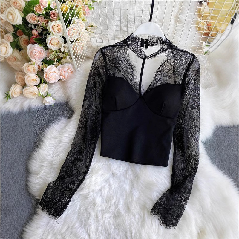 sexy lace autumn elegant short base long-sleeve