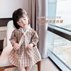 girl Korean Edition Western style lattice Long sleeve Dress Lace Shawl 2021 spring and autumn new pattern Female baby skirt