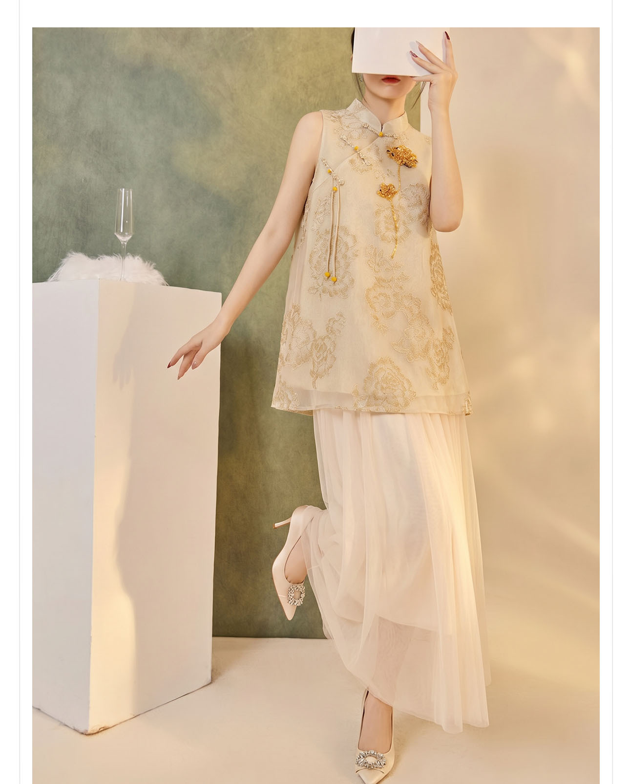Đầm vest nữ retro chất jacquard cài snap — nghệ chi tiết 12