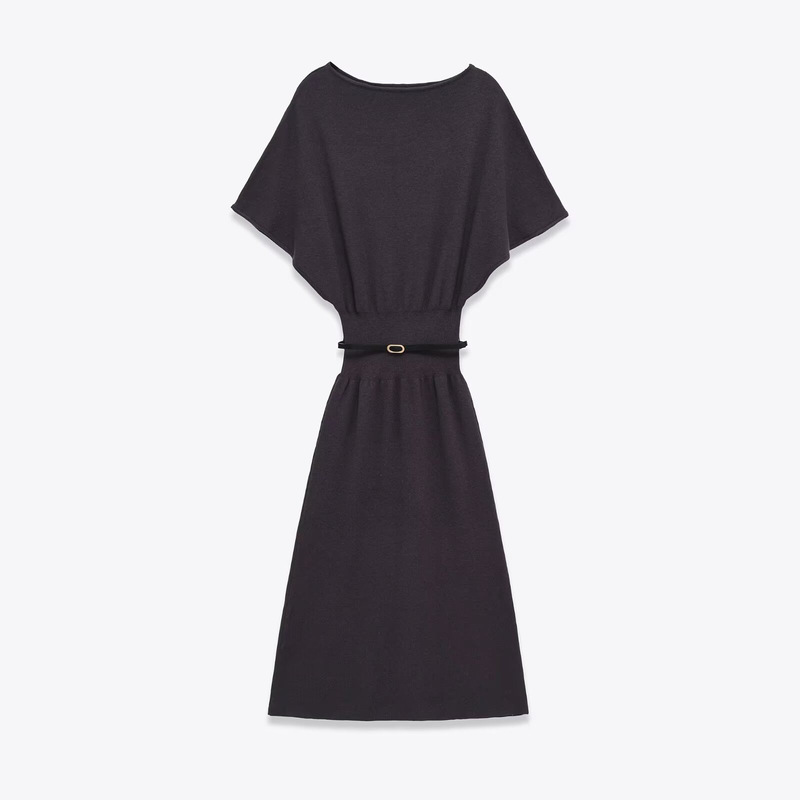 Cross-Border Export European and American Style Women's Clothing Za Autumn and Winter New Slim Waist Elegant Long Knitted Dress