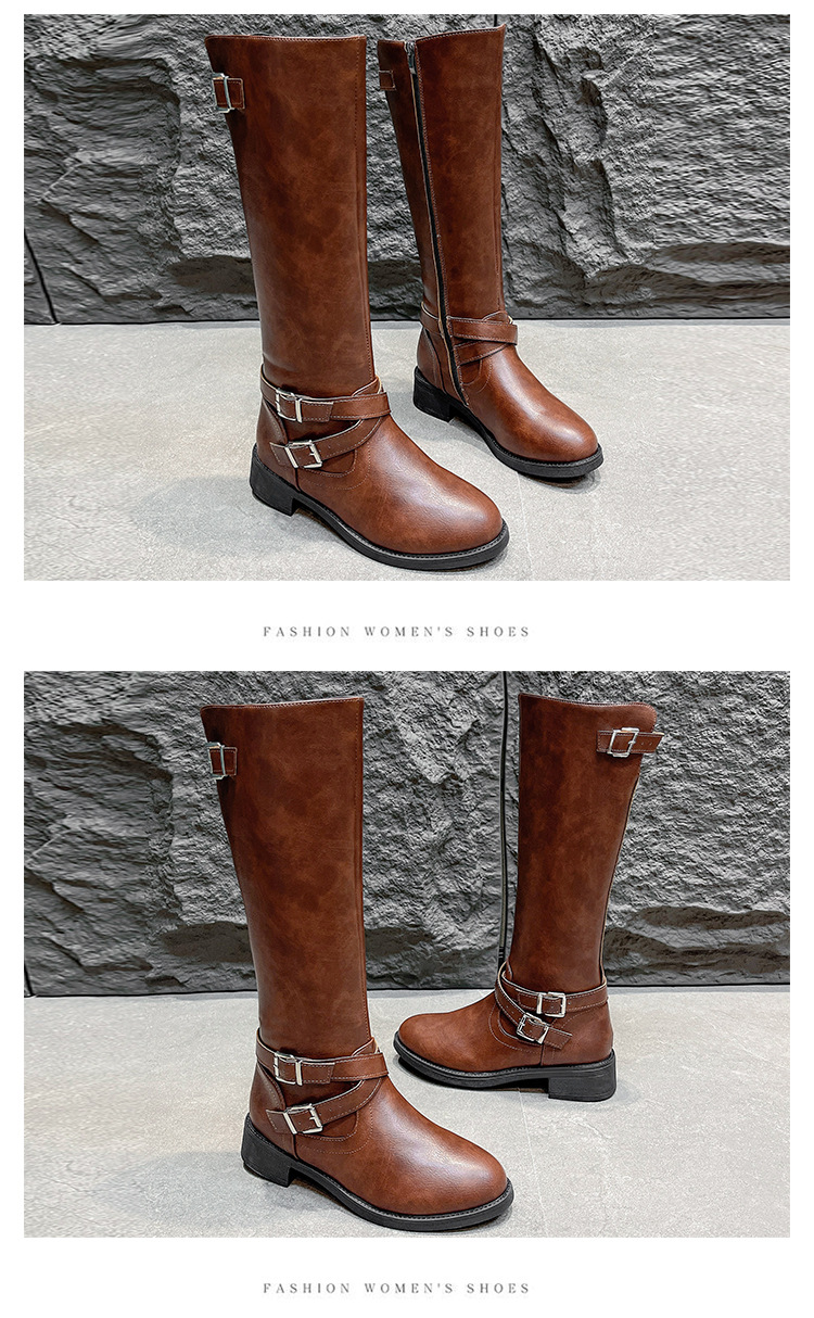 Retro Overknee Stiefel Mit Blockabsatz Für Damen Mit Schnalle_voghion.com
