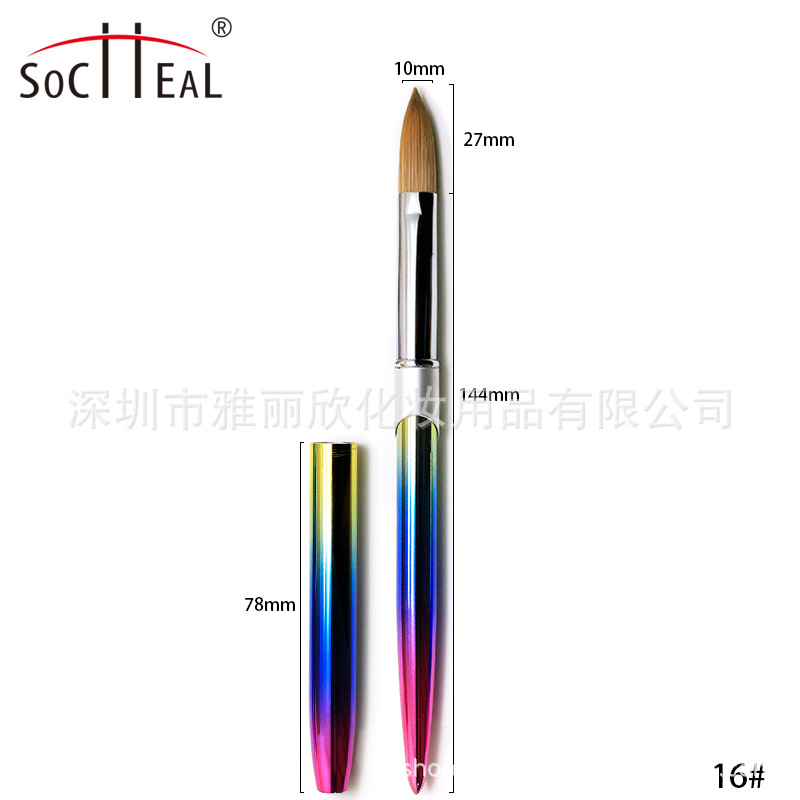 Gradiente de metal varilla boca plana pelo de visón cepillo de uñas de cristal polvo nail art Crystal pen ventas directas de la fábrica