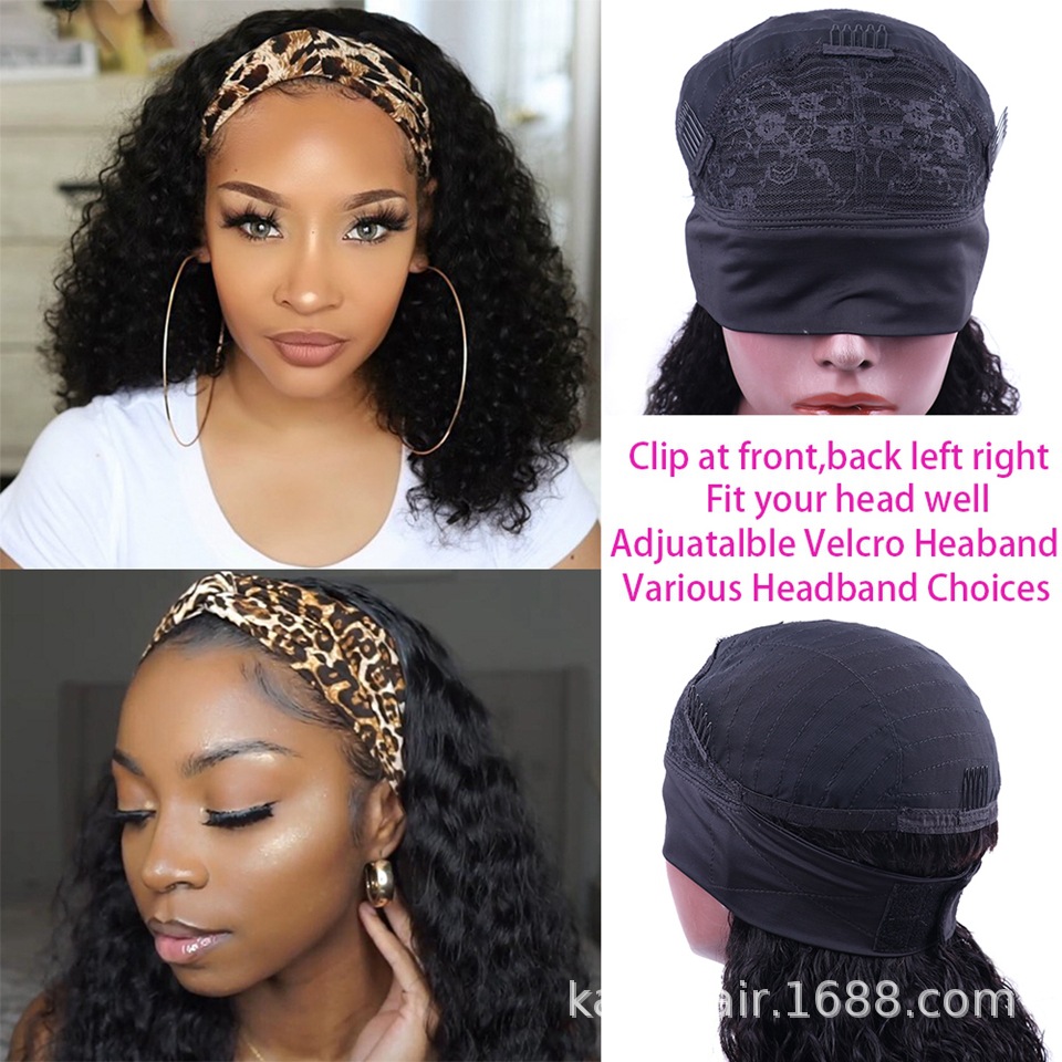 Diadema pelucas real del pelo humano conjunto mecanismo peluca conjunto de pelo rizado Peluca de pelo real