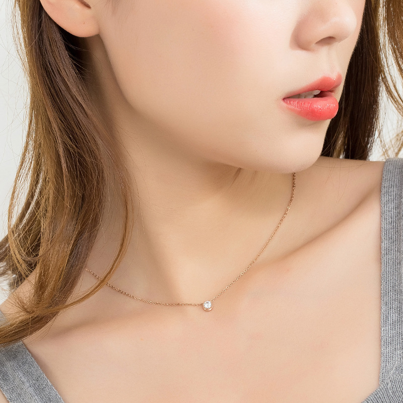 Zircon Inlay Material Pendant Necklace Classification Titanium Steel Chain Material Wholesale Jewelry Simple Style Round Titanium Steel Zircon Rose Gold Plated Plating Inlay Pendant Necklace