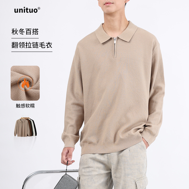 Winter keep warm knitted sweater for leisure with zipper