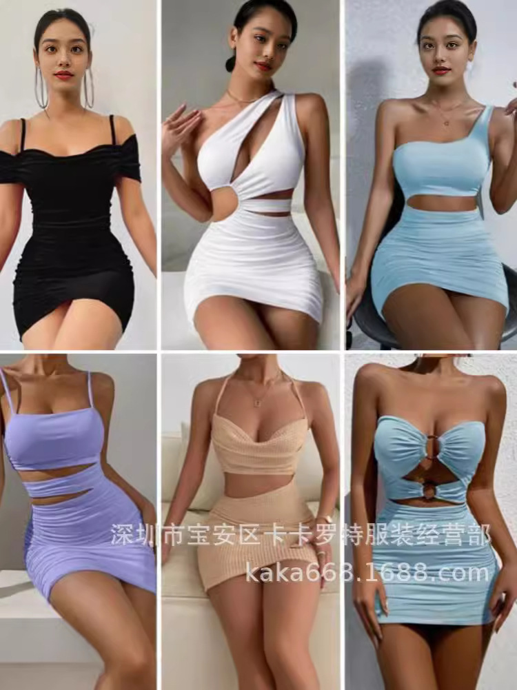 亚马逊欧美新款跨境女装裹胸夏季性感辣妹抹胸连衣裙sexy Dress
