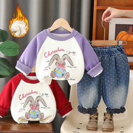 五小七童装2025秋冬新款0-5岁女童卡通婴幼儿加厚夹棉保暖两件套