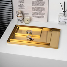 北欧ins不锈钢金属收纳托盘高级感首饰盘化妆品收纳置物盘长方形