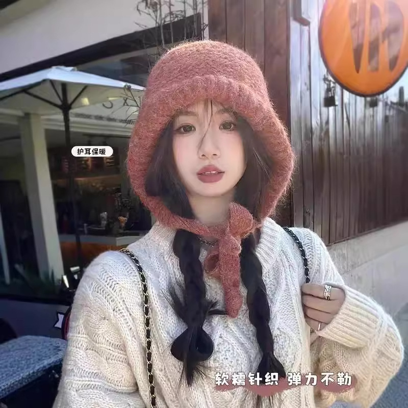 女性用バラクラバ、秋冬韓国ファッションバッグと帽子、頭囲が大きい、包頭帽子、ニットウール帽子|undefined