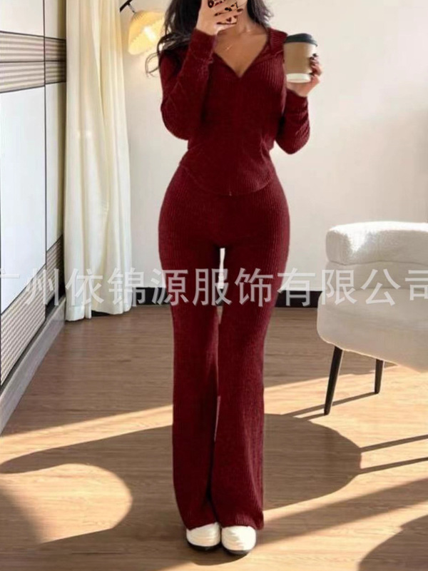 2025欧美跨境外贸女士修身春秋休闲拉链上衣长裤舒适套装|undefined