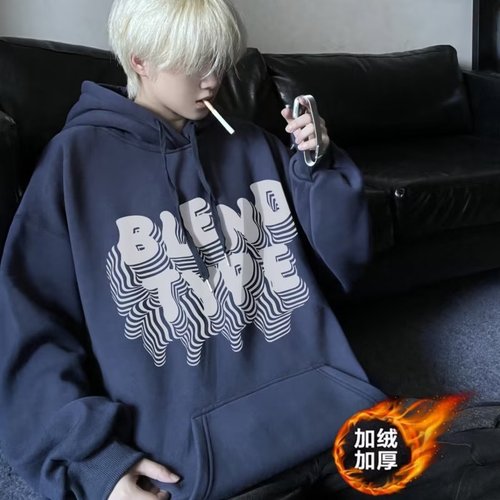 Heavyweight Hooded Sweatshirt for Men - Spring and Autumn Season American Retro Street Art Graffiti Print Top Casual Sport Sweatshirt