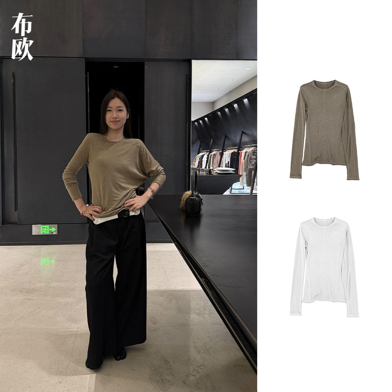 "Original Tencel Wool Fabric" Nanyou Women's Clothing Wholesale Niche Design Asymmetrical Long-Sleeve Raw Edge Base Shirt