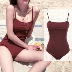 Korean version of the new one-piece swimsuit with straps, off-shoulder triangle one-piece, belly-covering, slimming and slim-fitting Internet celebrity hot spring swimsuit