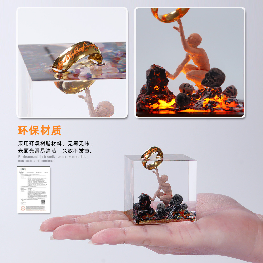 Explosiones transfronterizas de Halloween nuevos anillos cúbicos de resina artesanías adornos Gollum regalos de recuerdos