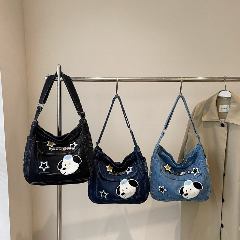 Cute Girls' Denim Crossbody Bag, Large Capacity Messenger Canvas Bag, Casual School Bag For Students, Niche Shoulder Bag - Thumbnail 4