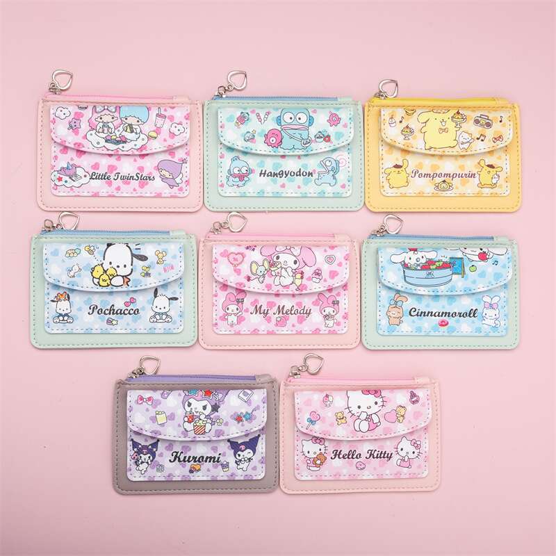 Cartoon student card holder, card wallet, coin purse, multi-card slot, three-layer portable card holder, PC Kuromi coin purse