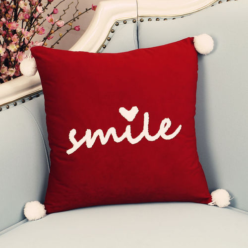 Girly style crystal velvet embroidered letter pillow for home living room square ball sofa cushion bedroom window pillow