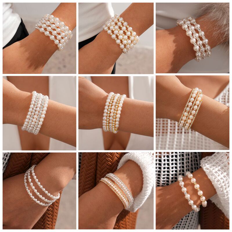 European and American Cross-Border Multi-Layered Geometric Pearl Bracelet with Diamonds, Light Luxury and High-End Feel, Fashionable and Versatile Hand Jewelry for Women European and American Cross-Border Multi-Layered Geometric Pearl Bracelet with Diamonds, Light Luxury and High-End Feel, Fashionable and Versatile Hand Jewelry for Women