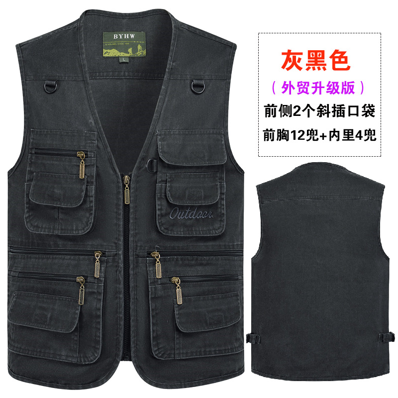 Exportación de comercio exterior chaleco negro de primavera y otoño para hombres con logotipo de impresión de bolsillo al por mayor de 300 jin chaleco clip