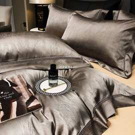 高端120支匹马棉四件套全棉纯棉色织提花轻奢风冬样板房床上用品