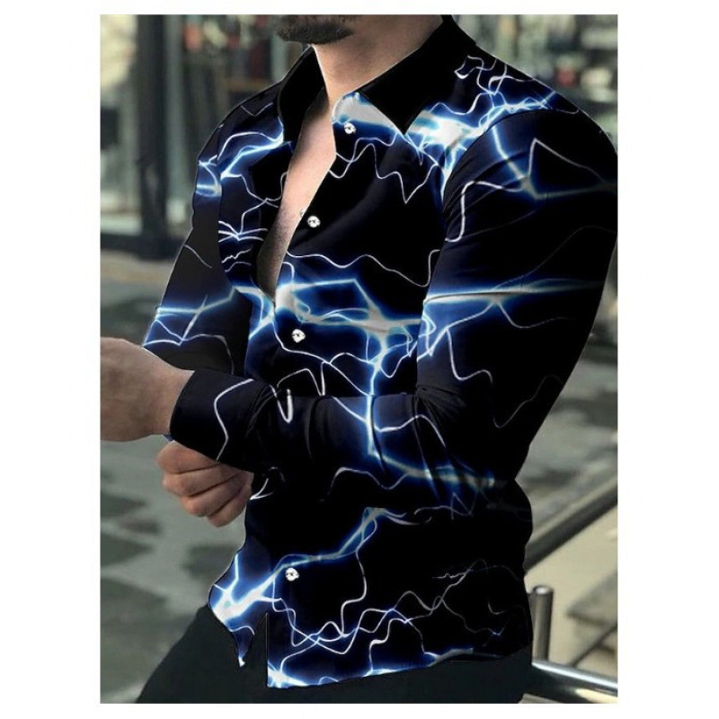 2025欧美男装衬衫秋季长袖翻领衬衫3d印花休闲衬衫男宽松男式衬衣|undefined