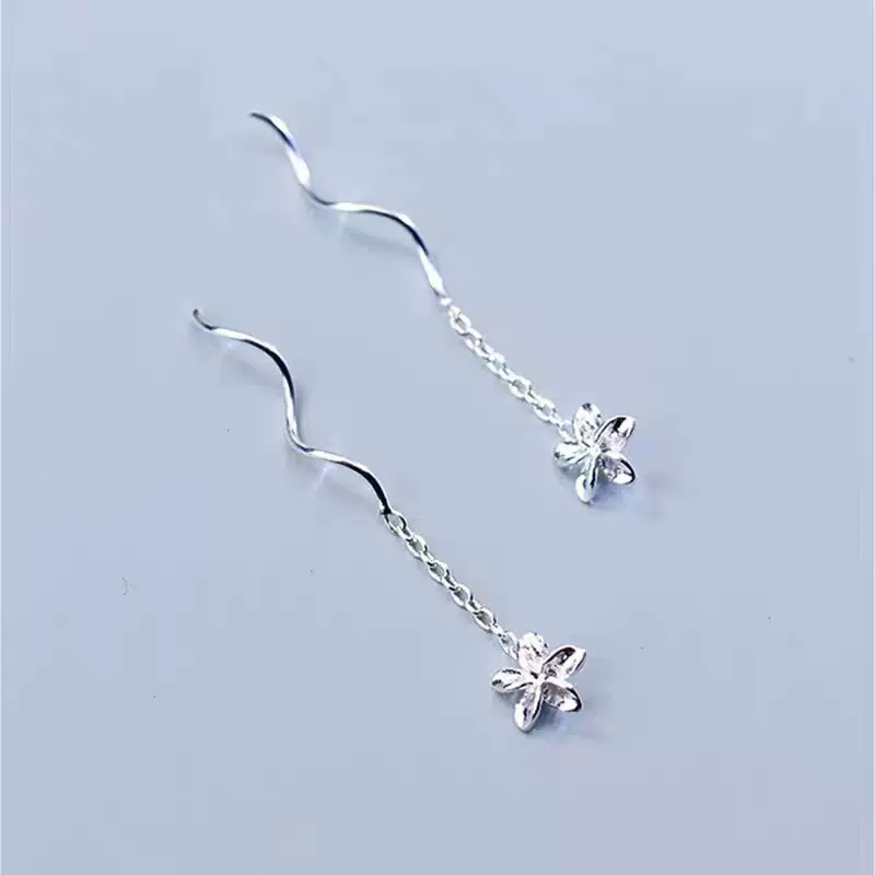 s925银山茶花耳线女韩国简约气质森系耳饰学生礼物耳链跨境百搭