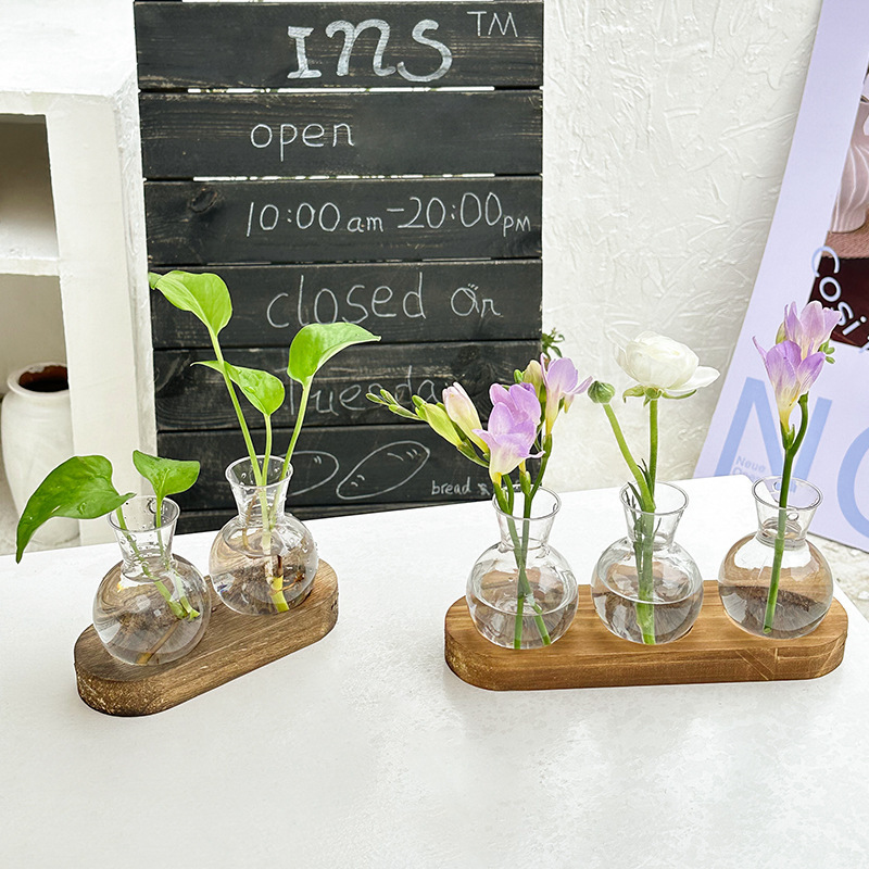 インスタイル木製フレーム水耕栽培透明花瓶ポトス植物フラワーアレンジメントリビングルームオフィスデスクトップクリエイティブ装飾|undefined