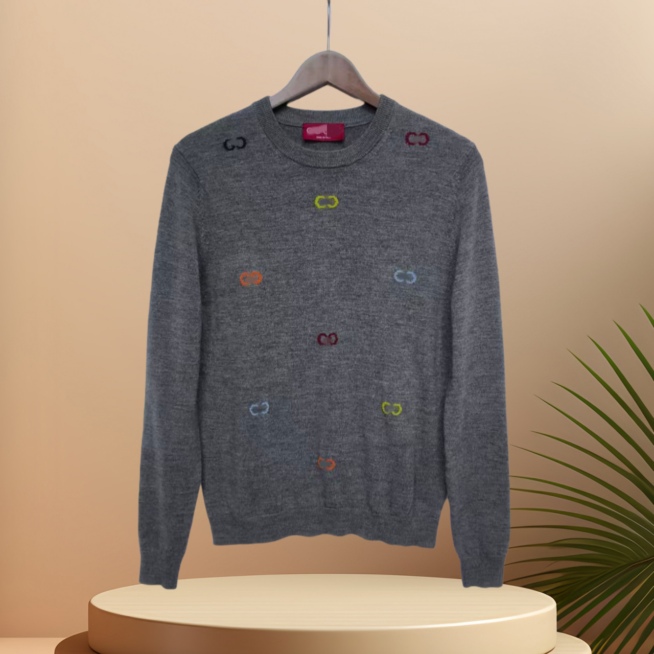 南油女装高版本g家秋冬新款嵌花毛衣休闲刺绣学院风打底针织外套