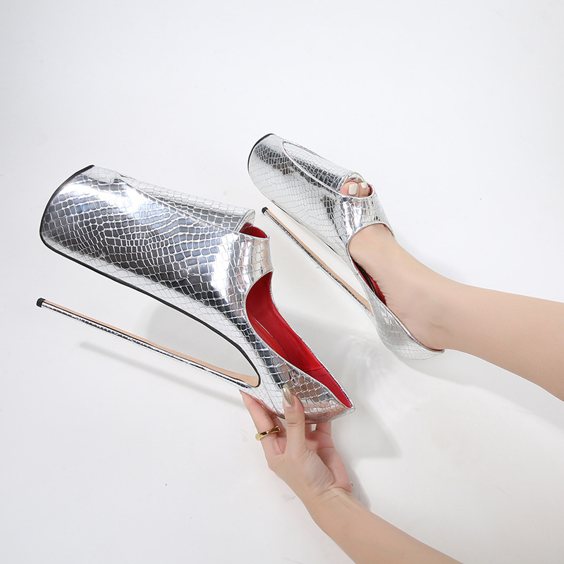 Giày sandal cao gót nữ hở mũi gót bạc 22 cm đế cao 19 cm — Bạc (gót bạc 22cm)