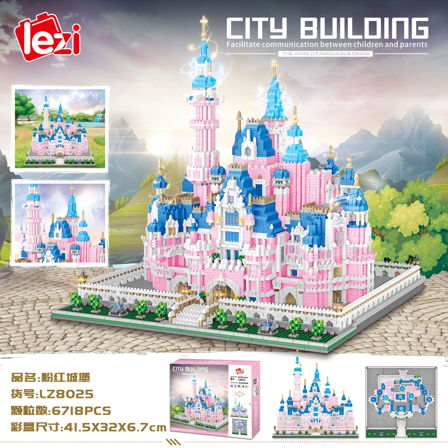 Miniatura bloques de construcción de partículas pequeñas de diamante Dream Pink Garden Castle auto-ensamblado creativo Rosa linda chica regalo