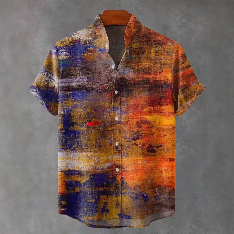 Vintage Fish Pattern Men's Artistic Shirt Short Sleeve Linen Casual 3D Geometric Print Shirt Summer New Collection